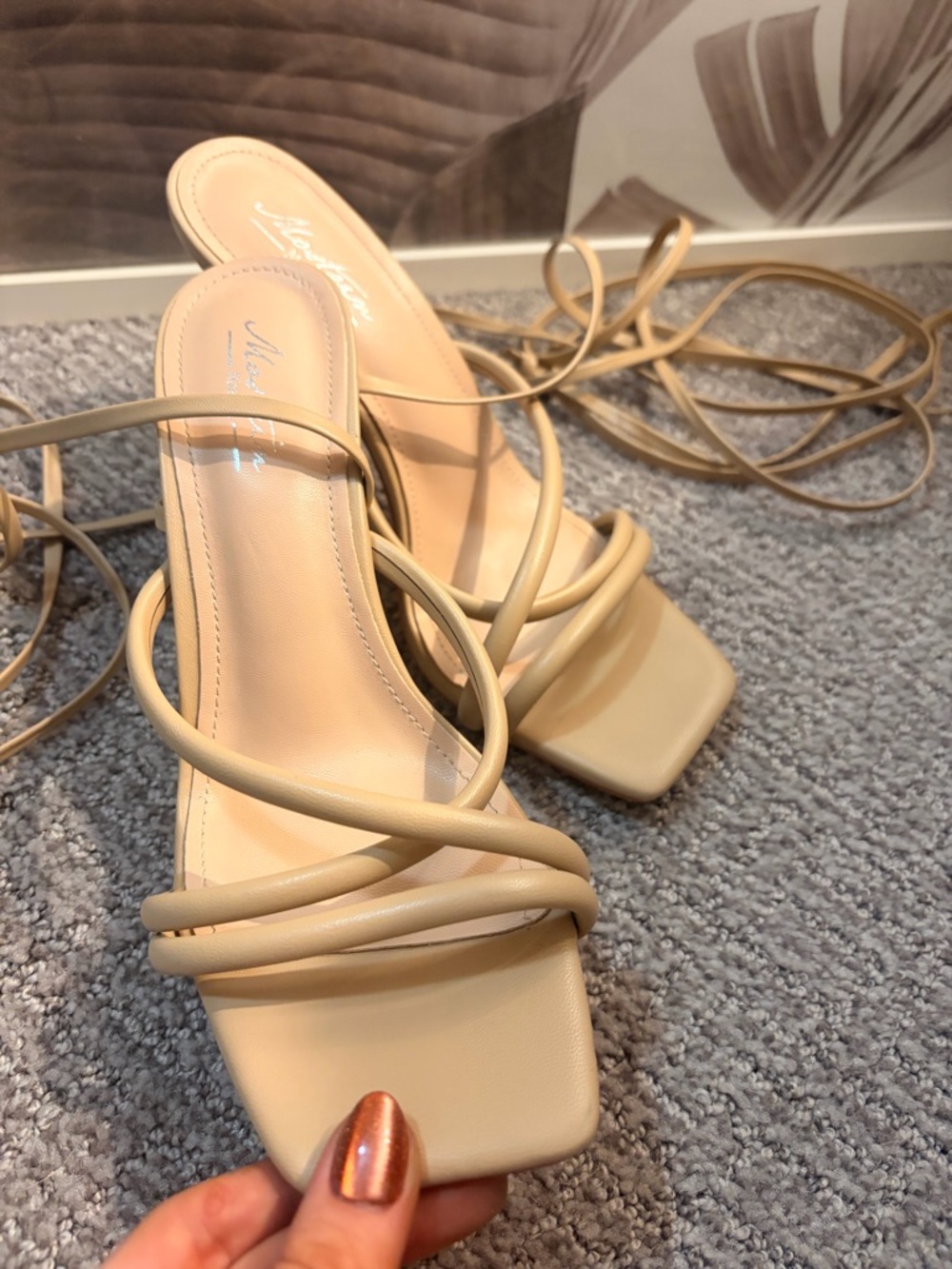 Nude Strappy Square-Toe Lace-Up Heels - Picture 3 of 6